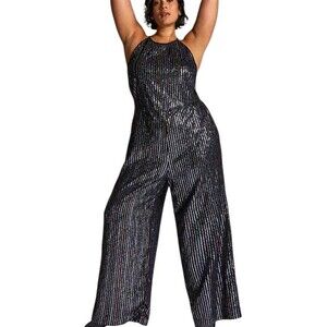 Maeve Anthropologie Metallic Disco Halter Jumpsuit Womens Plus Size 20W Sequined
